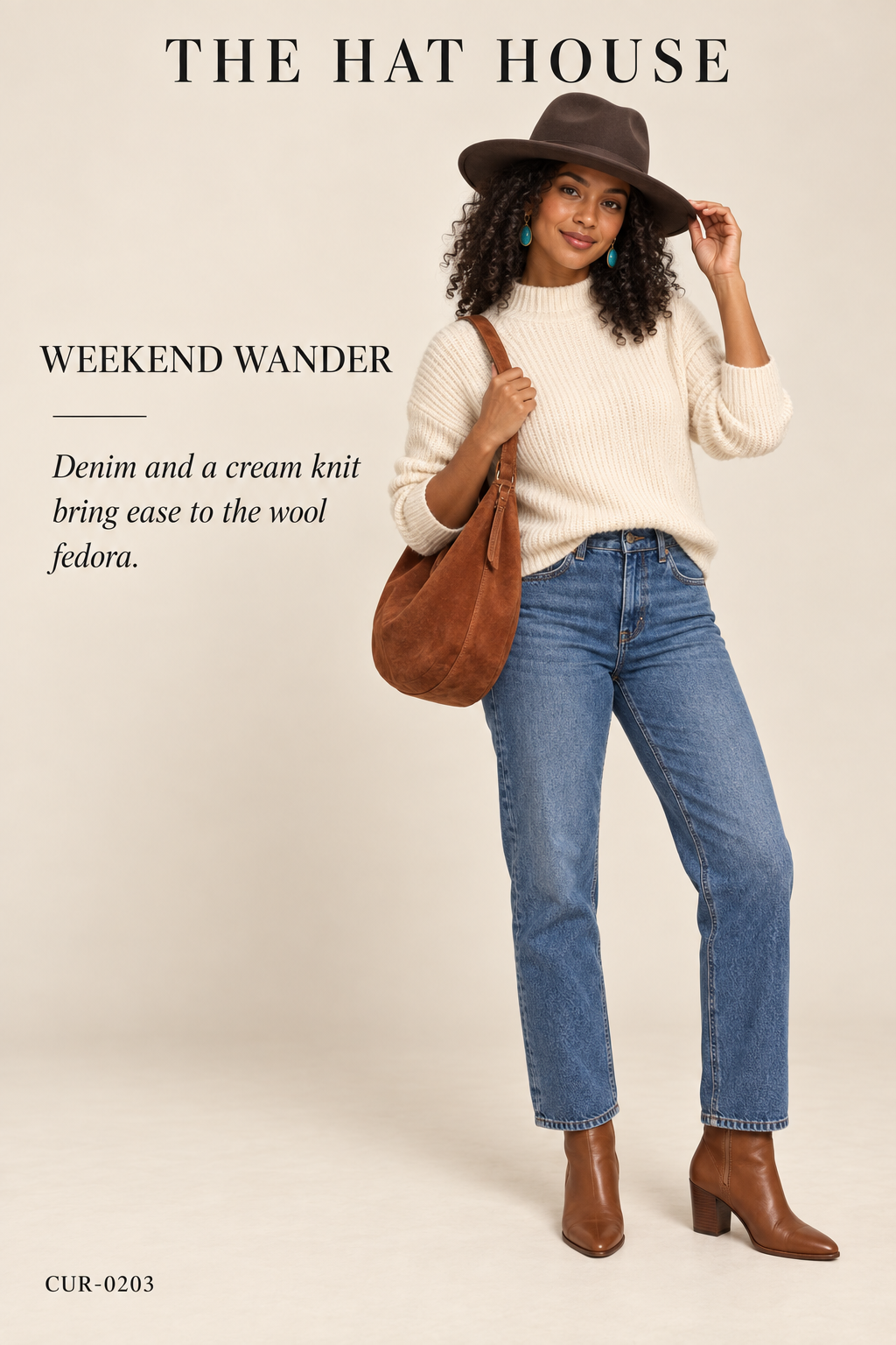 The Hat House Brown Wool Hat – styled editorial look 1: Weekend Wander