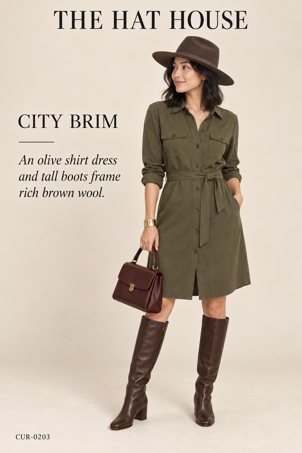 The Hat House Brown Wool Hat – styled editorial look 2: City Brim