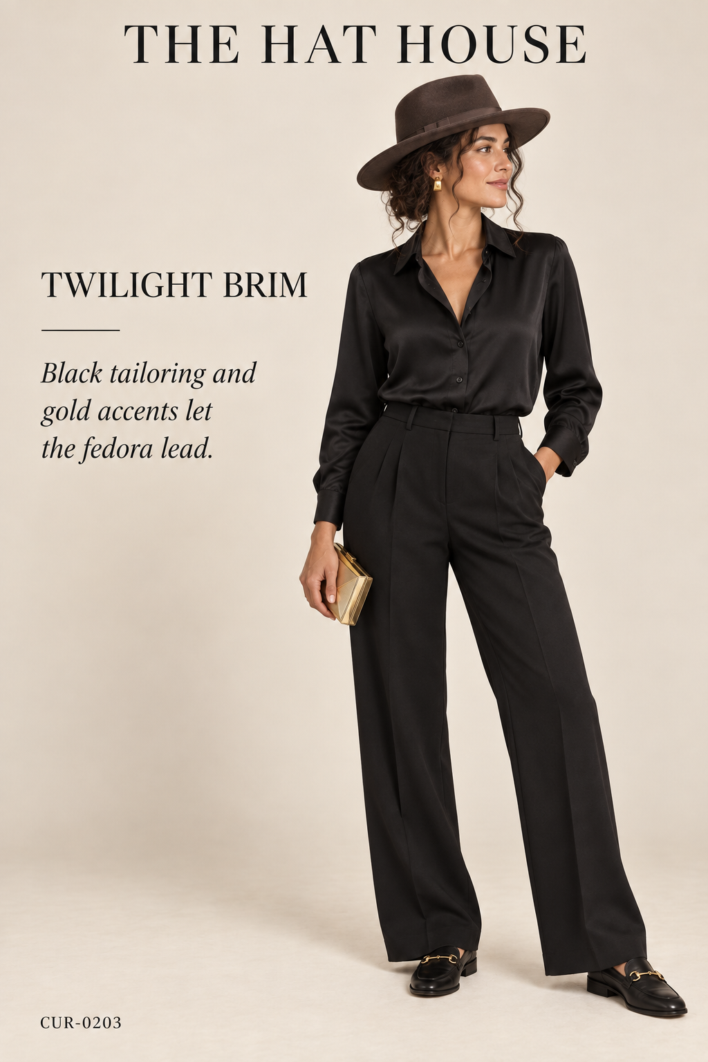The Hat House Brown Wool Hat – styled editorial look 3: Twilight Brim