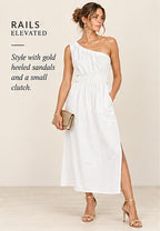 Rails Selani One-Shoulder Midi Dress – White – styled editorial look 2
