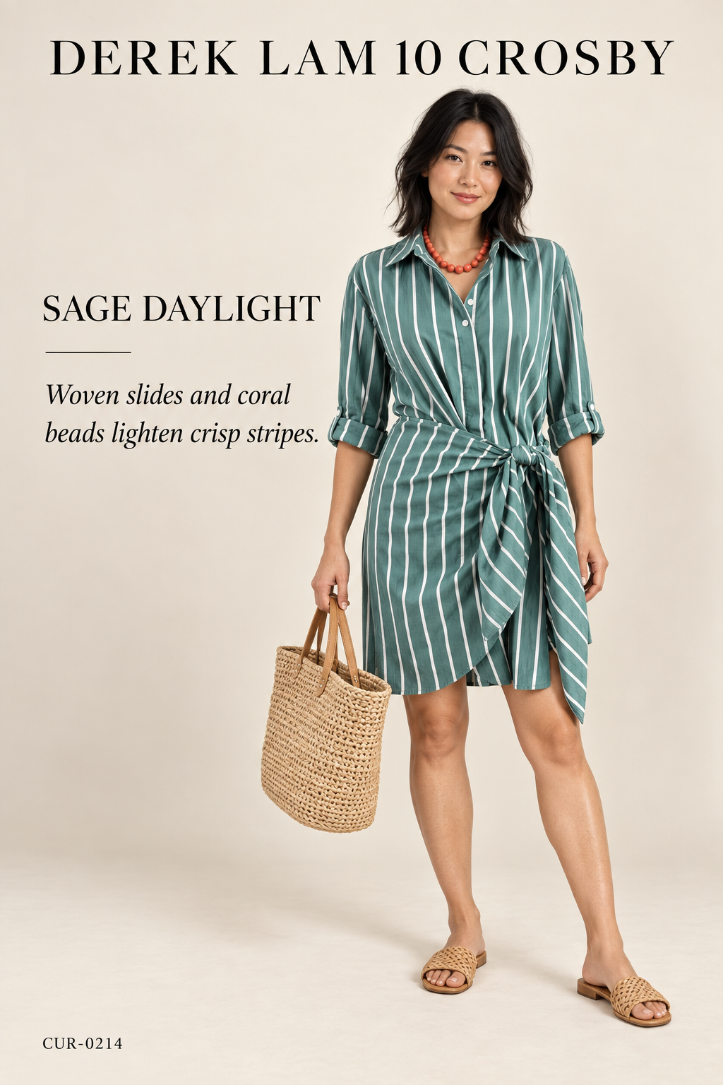 Derek Lam 10 Crosby Charlotte Tie Waist Shirt Dress – styled editorial look 1: Sage Daylight