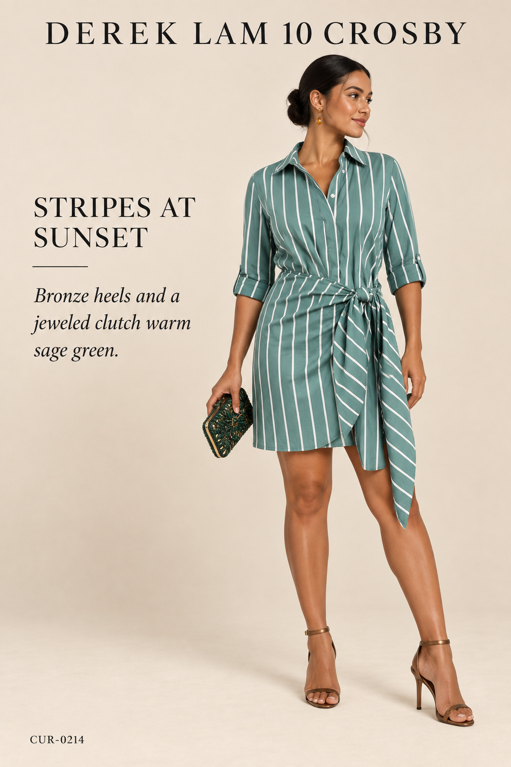 Derek Lam 10 Crosby Charlotte Tie Waist Shirt Dress – styled editorial look 3: Stripes at Sunset