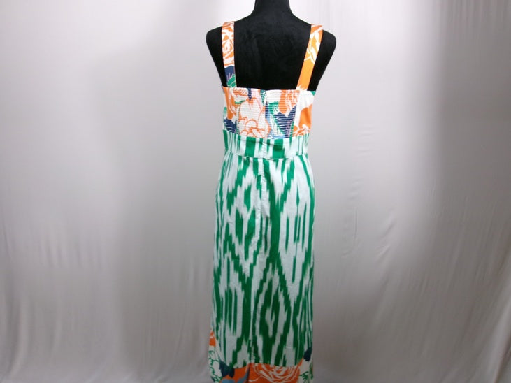 Figue Green/Orange Mixed-Print Ikat Cotton Dress – back