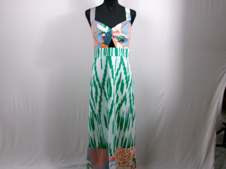 Figue Green/Orange Mixed-Print Ikat Cotton Dress – front