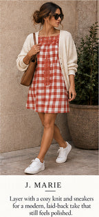 J. Marie Embroidered Gingham Dress – styled editorial look 3