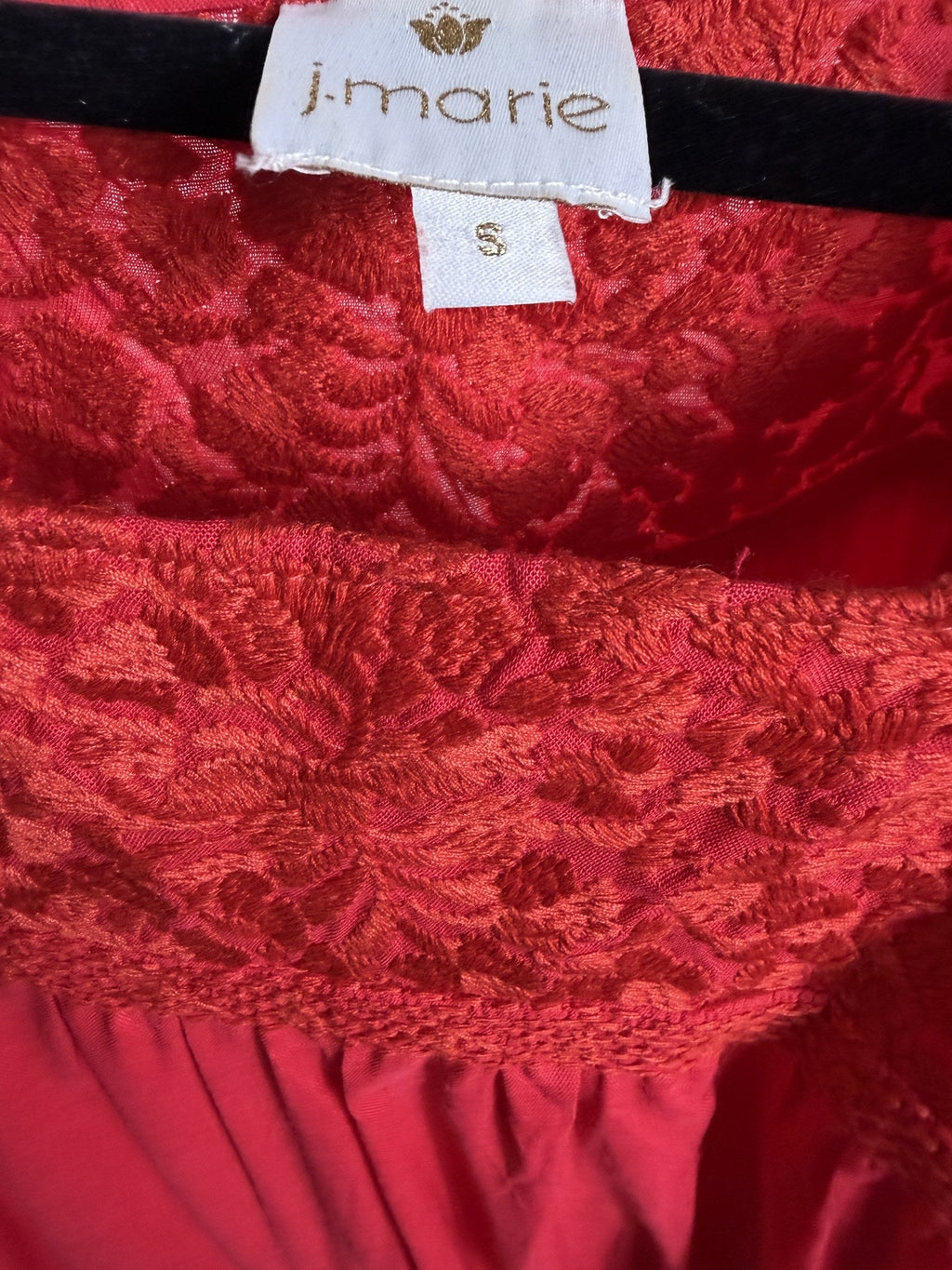 J.Marie Embroidered Shift Dress – Red – label