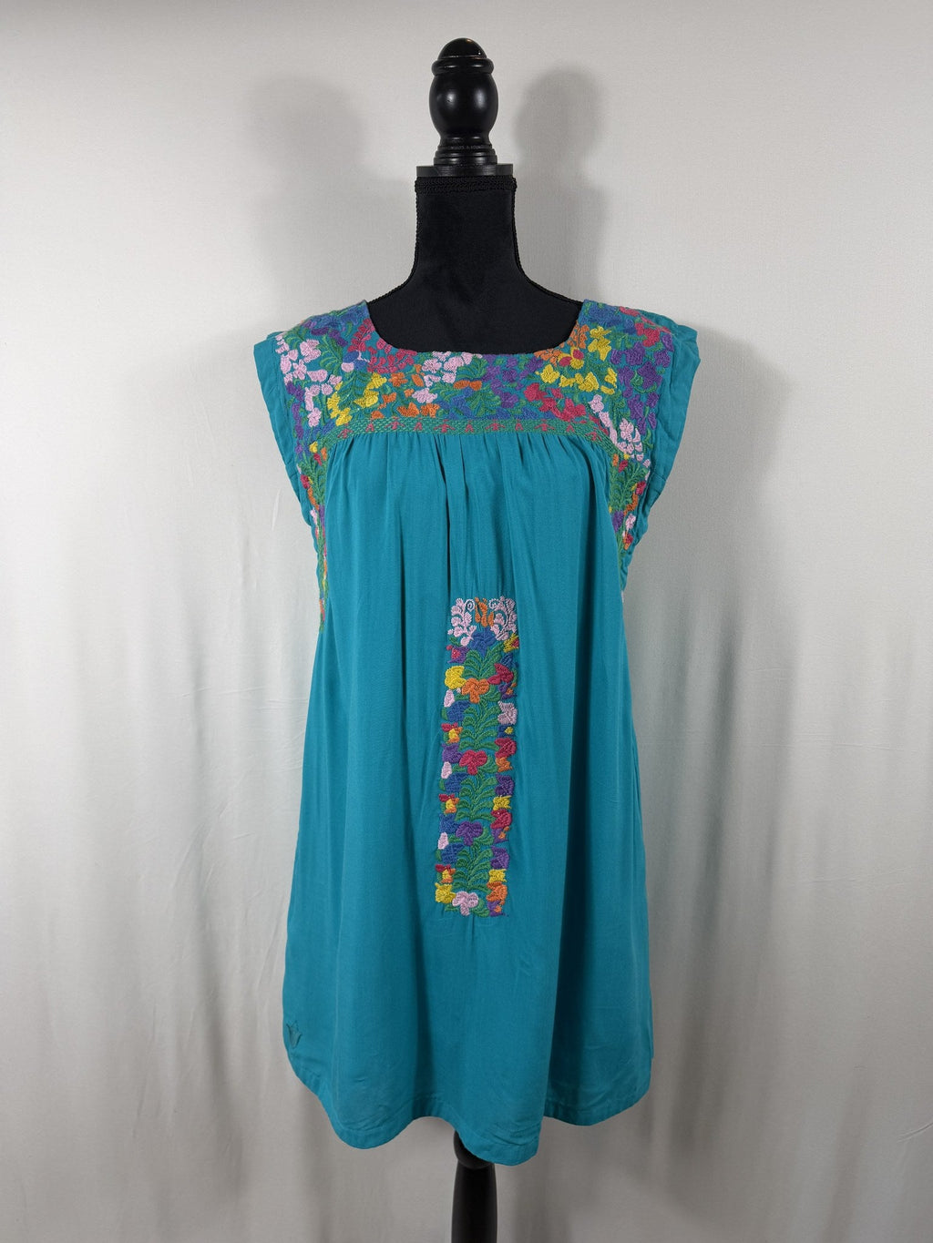 J.Marie Embroidered Tunic Dress – Turquoise – front