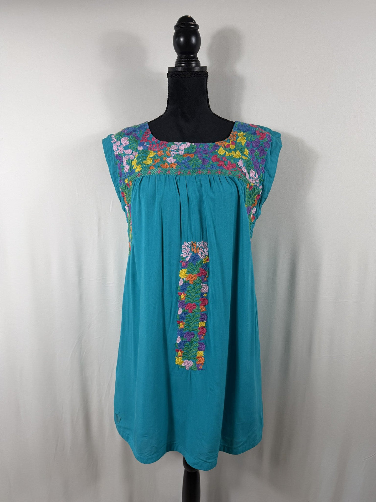 J.Marie Embroidered Tunic Dress – Turquoise – front