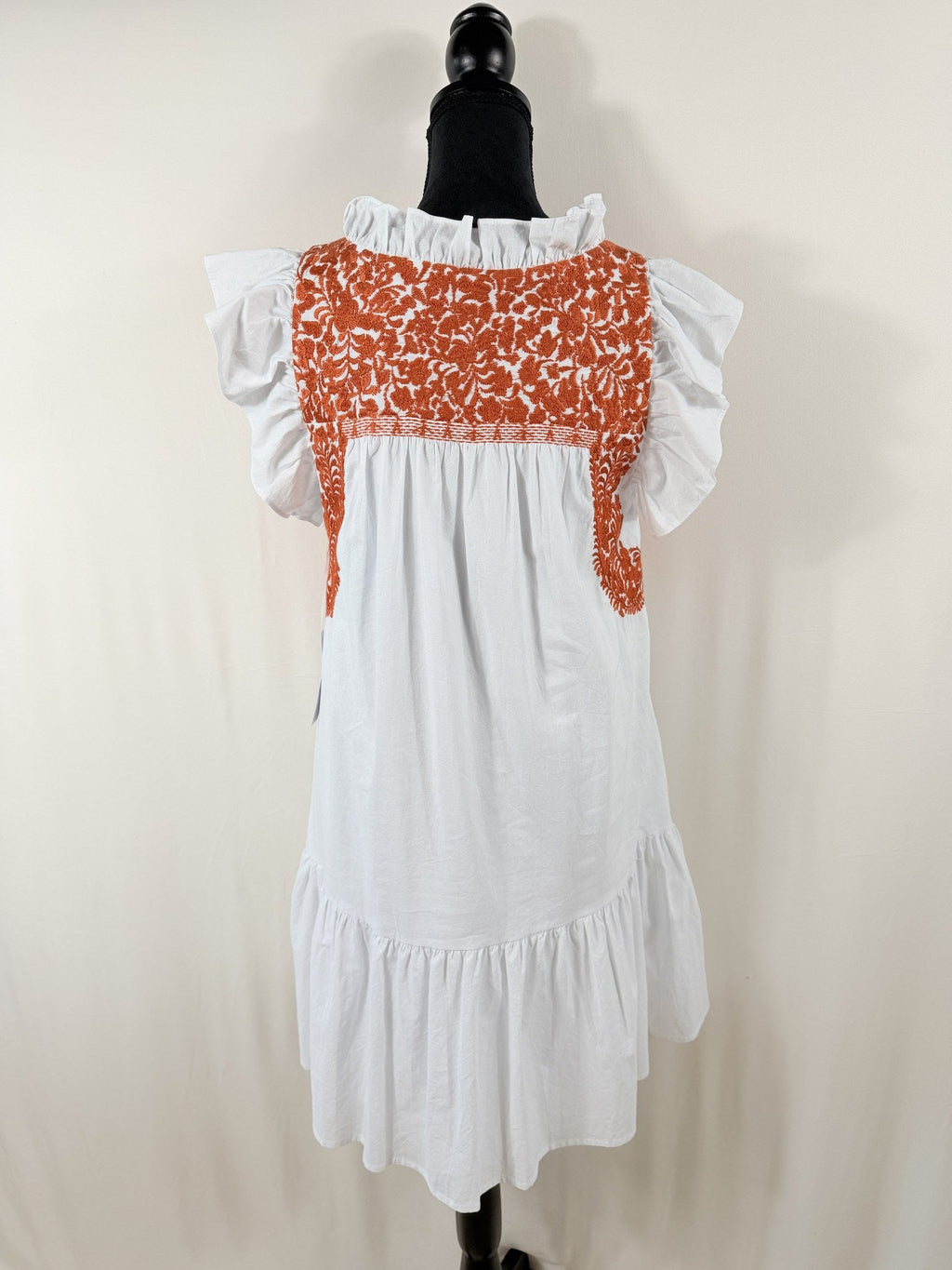 J.Marie Noel Dress – White with Rust Embroidery – back