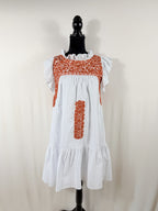 J.Marie Noel Dress – White with Rust Embroidery – front