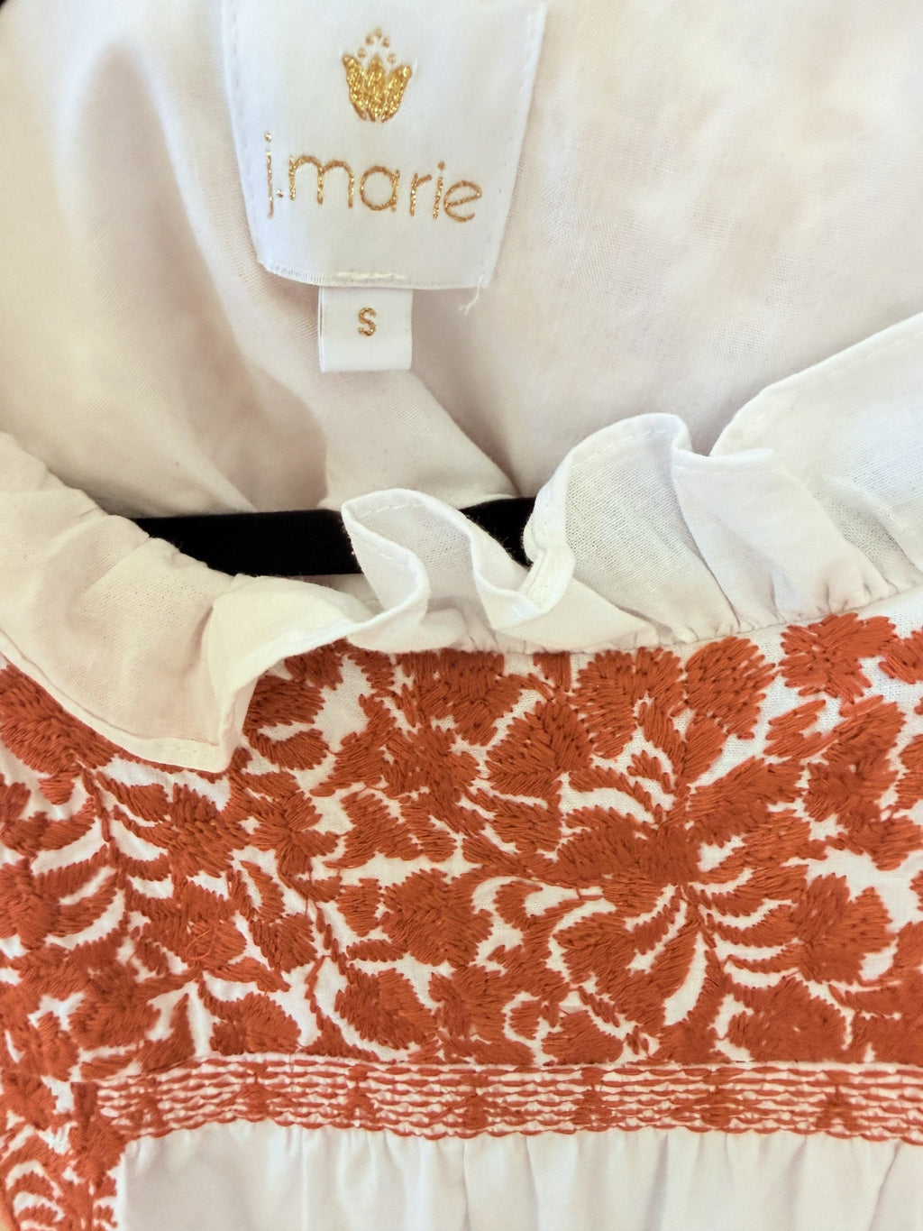 J.Marie Noel Dress – White with Rust Embroidery – label