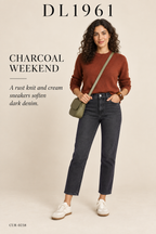 DL1961 Halle Straight Jean – styled editorial look 1: Charcoal Weekend