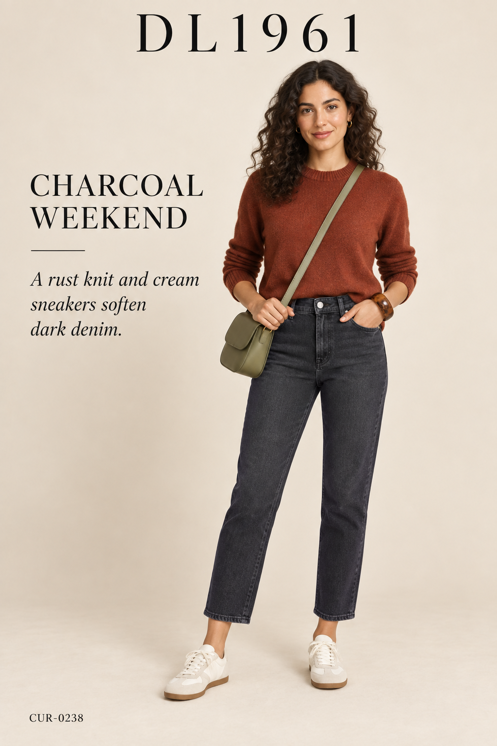 DL1961 Halle Straight Jean – styled editorial look 1: Charcoal Weekend