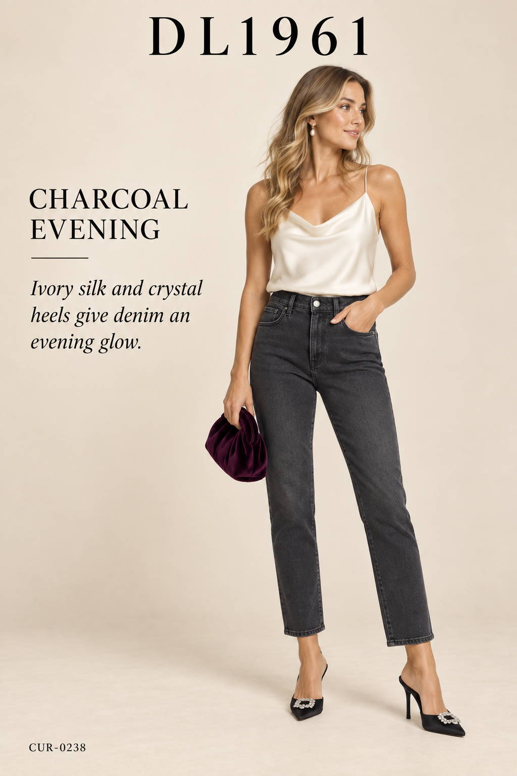 DL1961 Halle Straight Jean – styled editorial look 3: Charcoal Evening