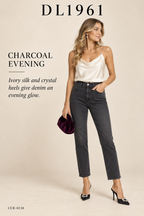DL1961 Halle Straight Jean – styled editorial look 3: Charcoal Evening