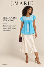 J.Marie Turquoise & White Embroidered Top — styling illustration