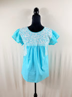J.Marie Turquoise & White Embroidered Top — front, second view