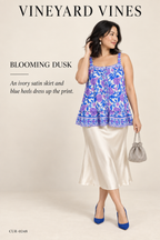 Vineyard Vines Blue & Pink Printed Sleeveless Button-Down Tie-Neck Top — styling illustration