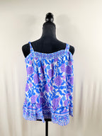 Vineyard Vines Blue & Pink Printed Sleeveless Button-Down Tie-Neck Top — back