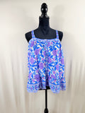 Vineyard Vines Blue & Pink Printed Sleeveless Button-Down Tie-Neck Top — front