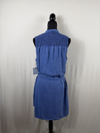 Bella Dahl Smocked Yoke Mini Dress – Blue – back