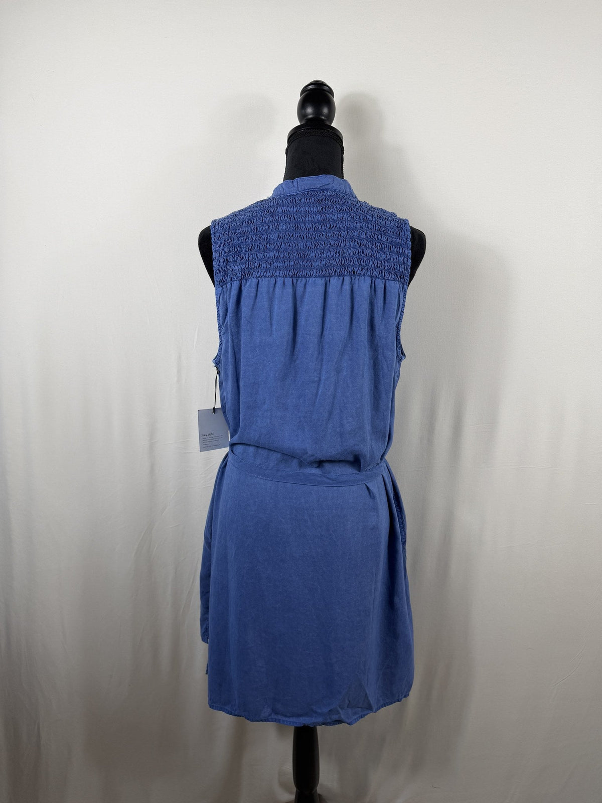 Bella Dahl Smocked Yoke Mini Dress – Blue – back