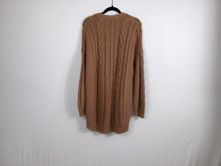 Jenni Kayne Cable-Knit V-Neck Cotton Cardigan – Dark Camel – back