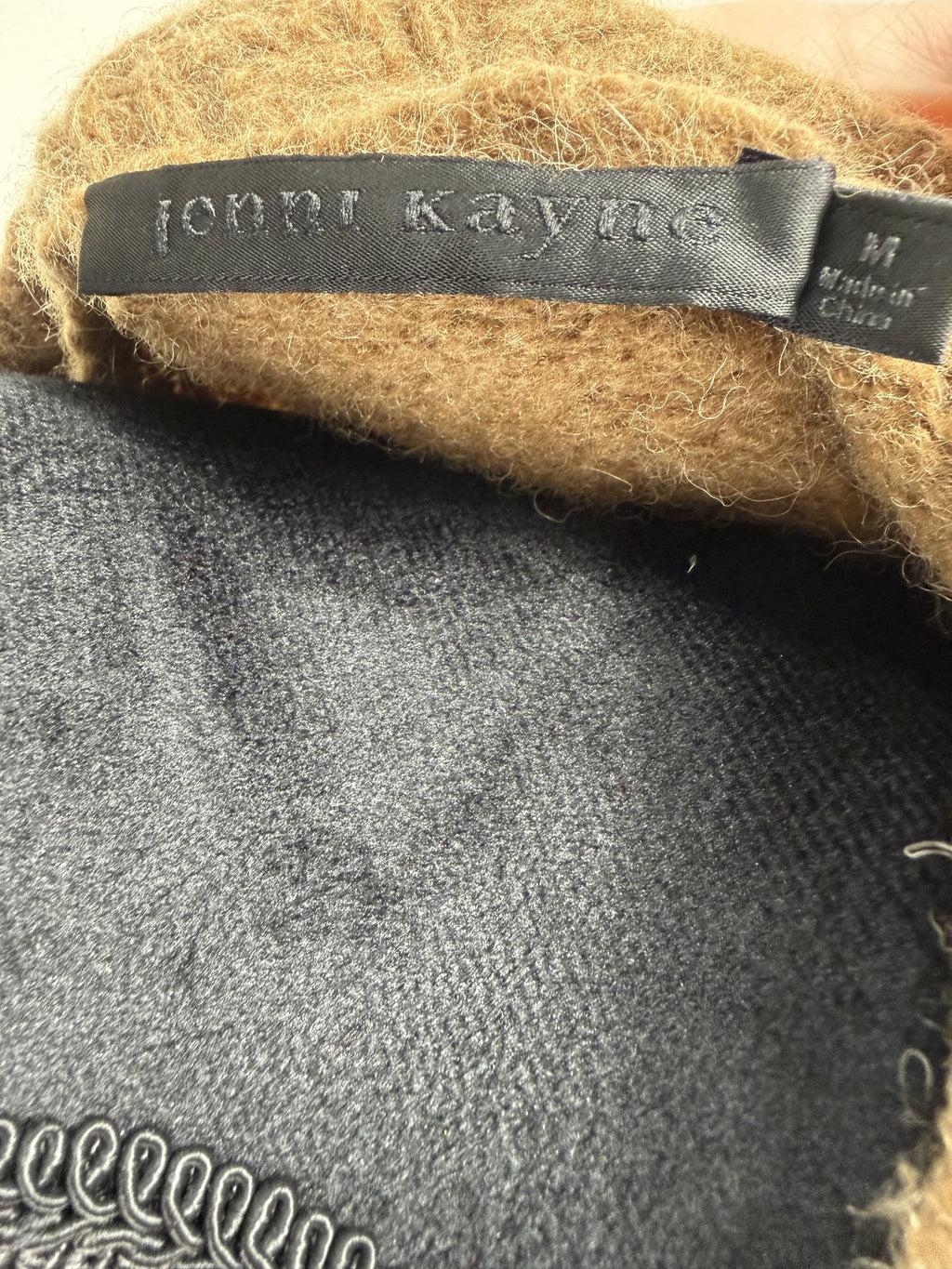 Jenni Kayne Alpaca V-Neck Button-Front Cardigan – Camel – label