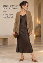 Jenni Kayne Alpaca V-Neck Button-Front Cardigan – Camel – styled editorial look 2