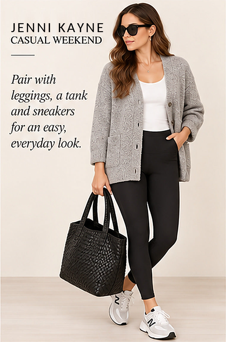 Jenni Kayne Bouclé V-Neck Button-Front Cardigan – Grey