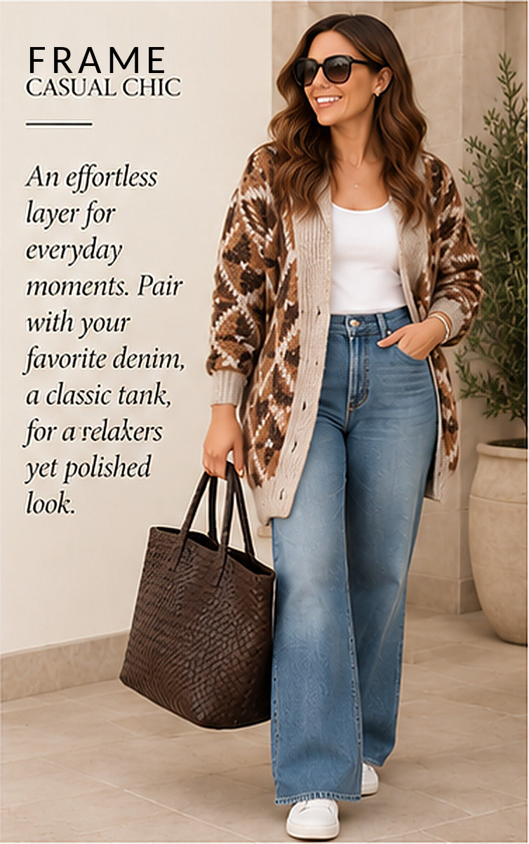FRAME Grandfather Shawl Cardigan – Cream Multi