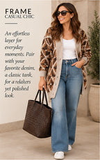 FRAME Grandfather Shawl Cardigan – Cream Multi – styled editorial look 1