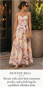 Hunter Bell Watercolor Print Maxi Gown – styled editorial look 3