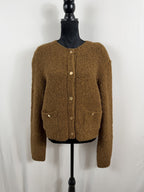FRAME Faux Fur Collarless Jacket – Brown – front