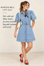 Hunter Bell Robinson Dress – Blockely Denim – styled editorial look 1