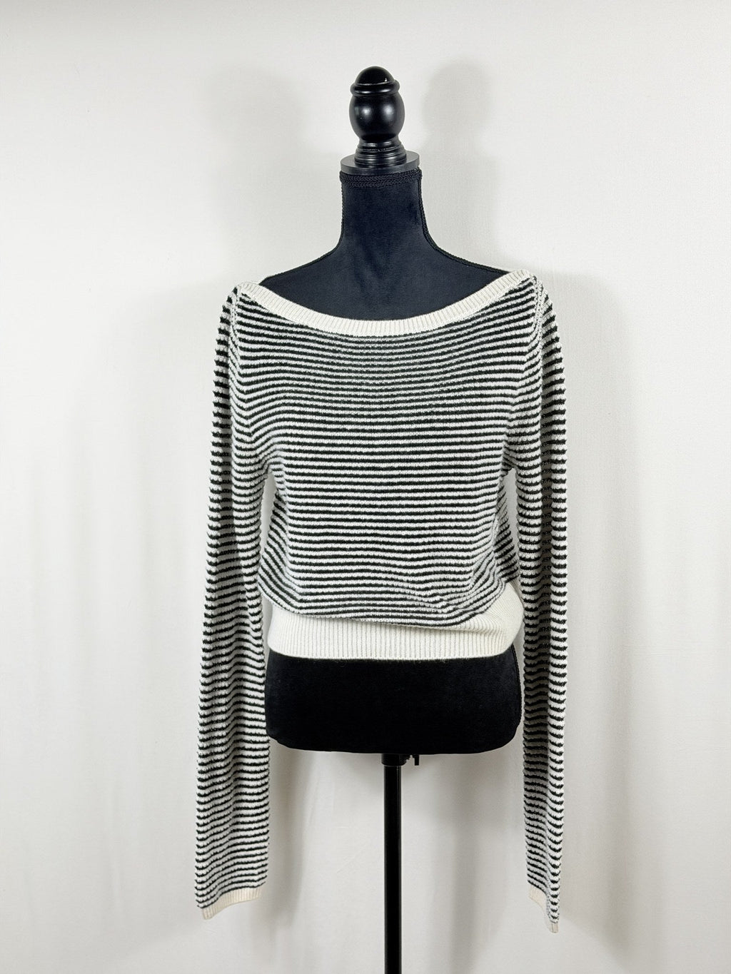 Reformation Cashmere Striped Cropped Bateau Sweater – front