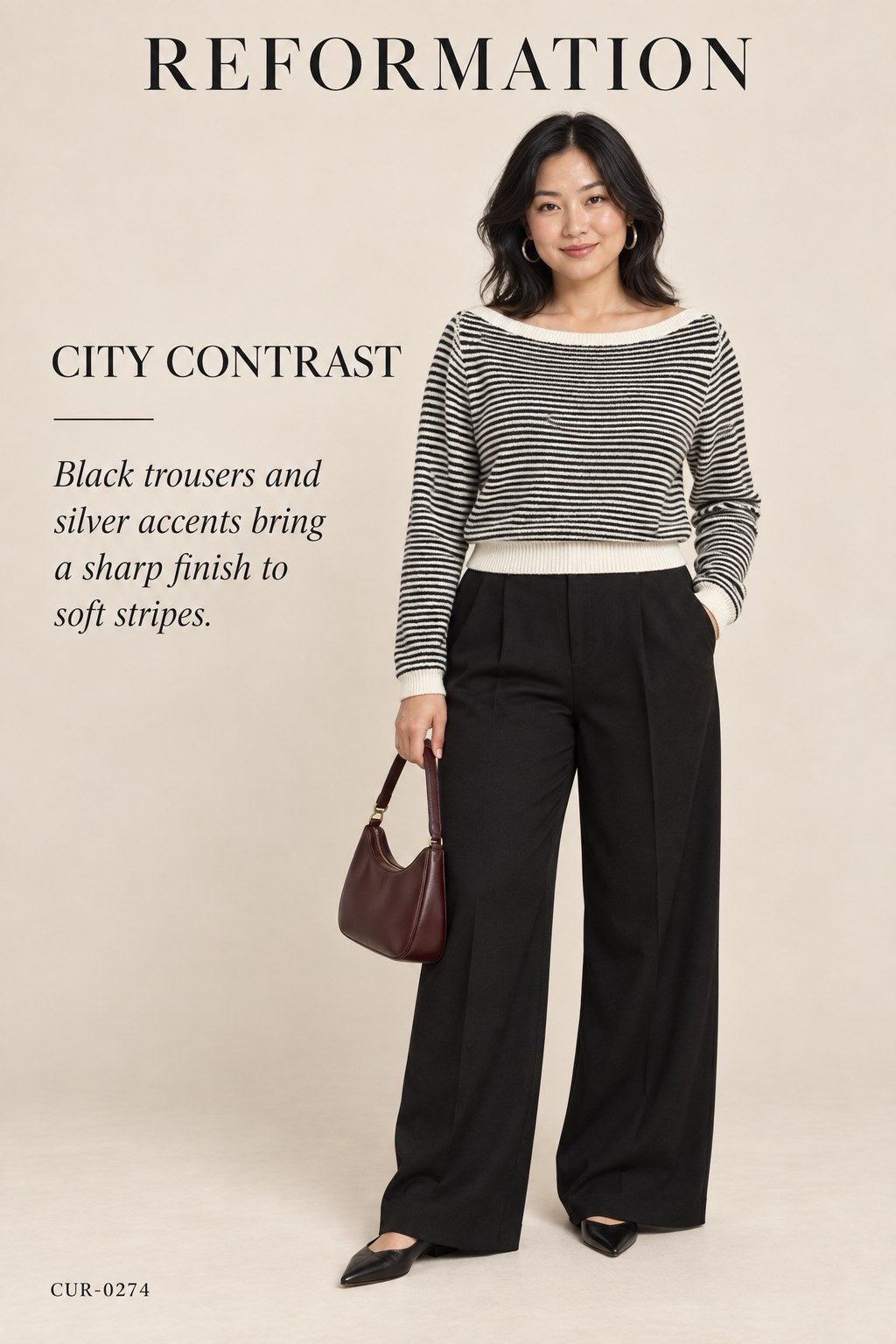 Reformation Cashmere Striped Cropped Bateau Sweater – styled: City Contrast