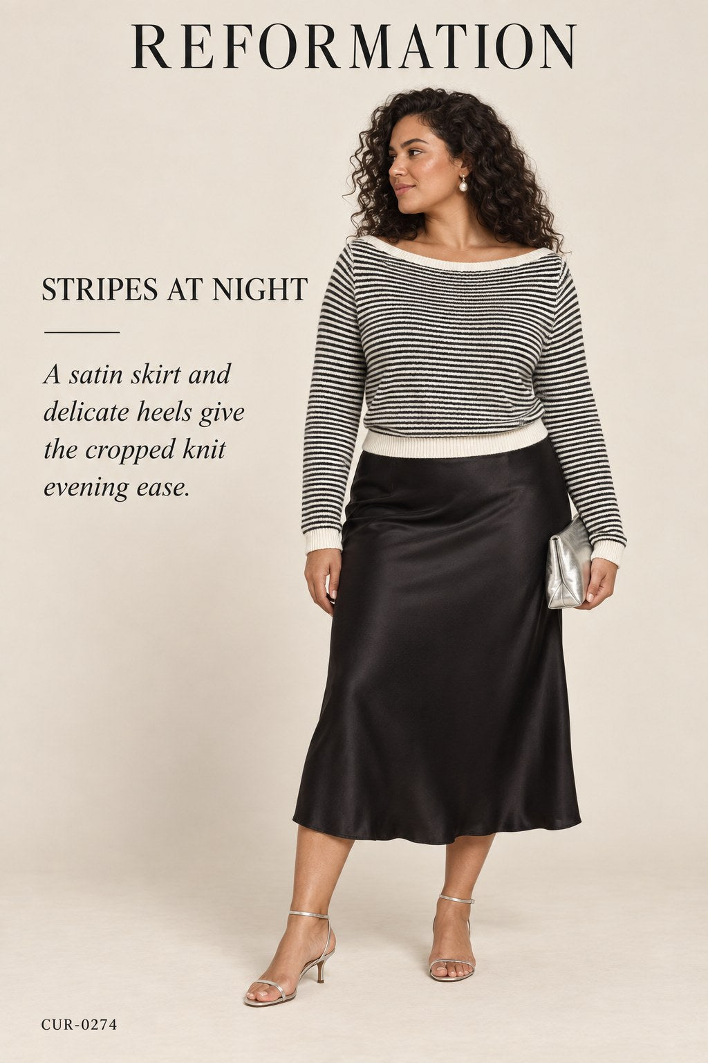 Reformation Cashmere Striped Cropped Bateau Sweater – styled: Stripes at Night