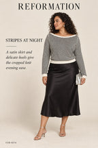 Reformation Cashmere Striped Cropped Bateau Sweater – styled: Stripes at Night