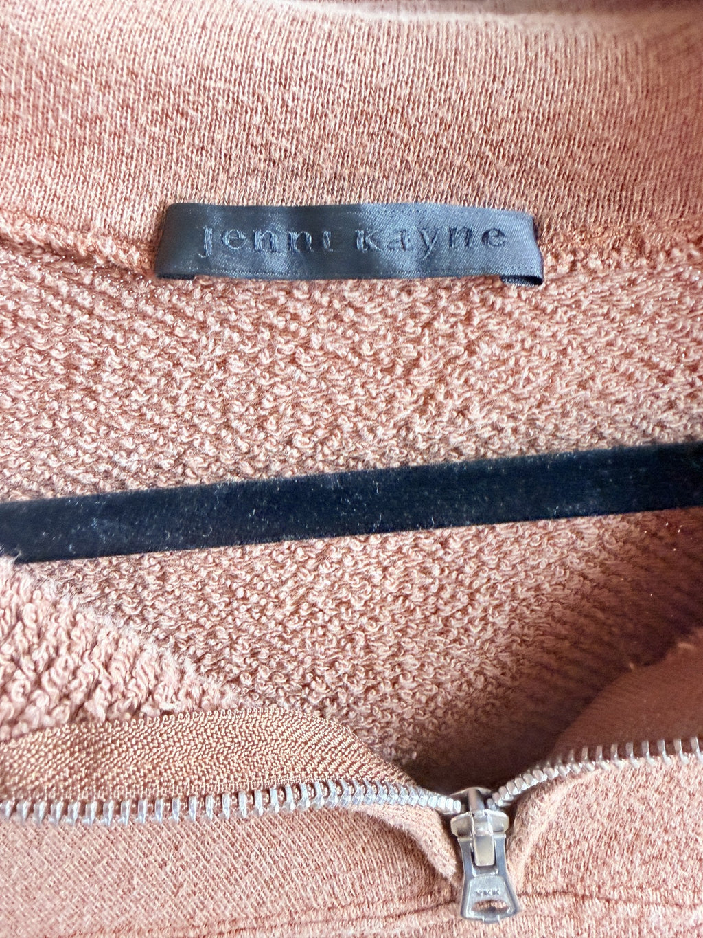 Jenni Kayne Rust Stand-Collar Zip Jacket – label
