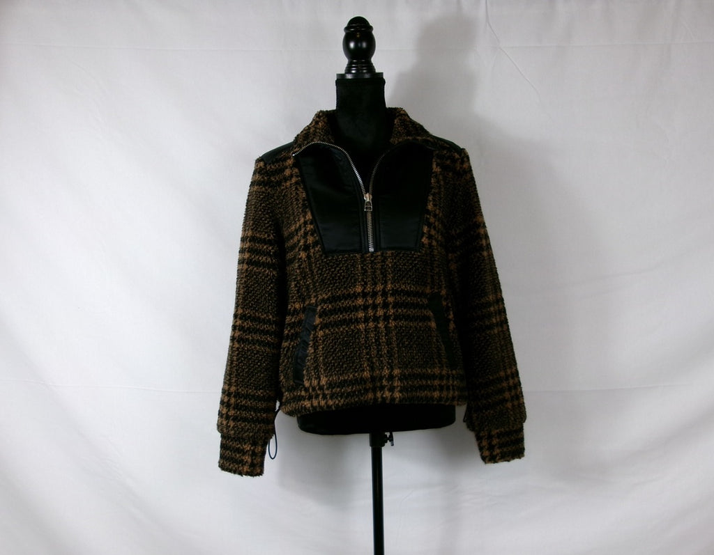 Veronica Beard Faux Fur Plaid Half-Zip Jacket – front