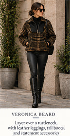 Veronica Beard Faux Fur Plaid Half-Zip Jacket – styled editorial look 3