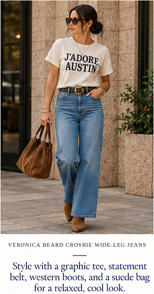 Veronica Beard Crosbie Slim Wide-Leg Jeans – Amethyst – styled editorial look 2
