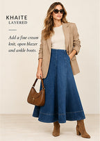 KHAITE Lennox Denim Midi Skirt – Archer – styled editorial look 3