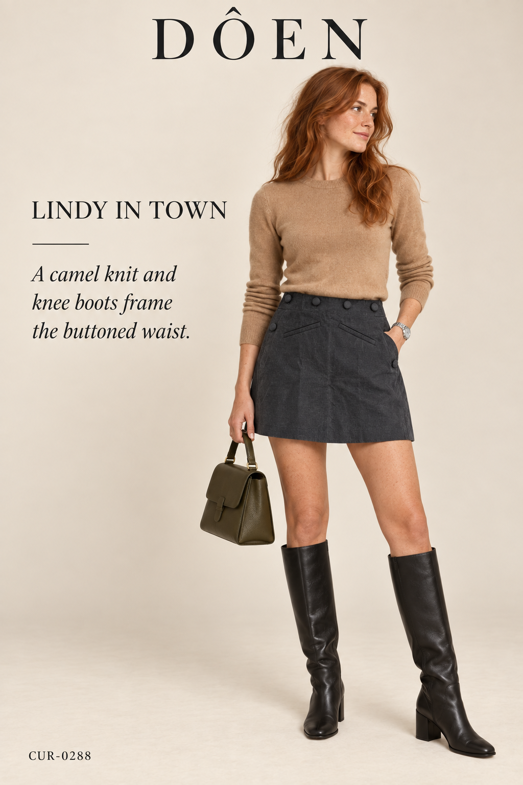 DÔEN Lindy Skirt - Anthracite – styled editorial look 2: Lindy in Town