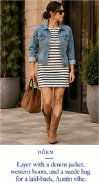 DÔEN Como Dress — Marina San Simeon Stripe – styled editorial look 2