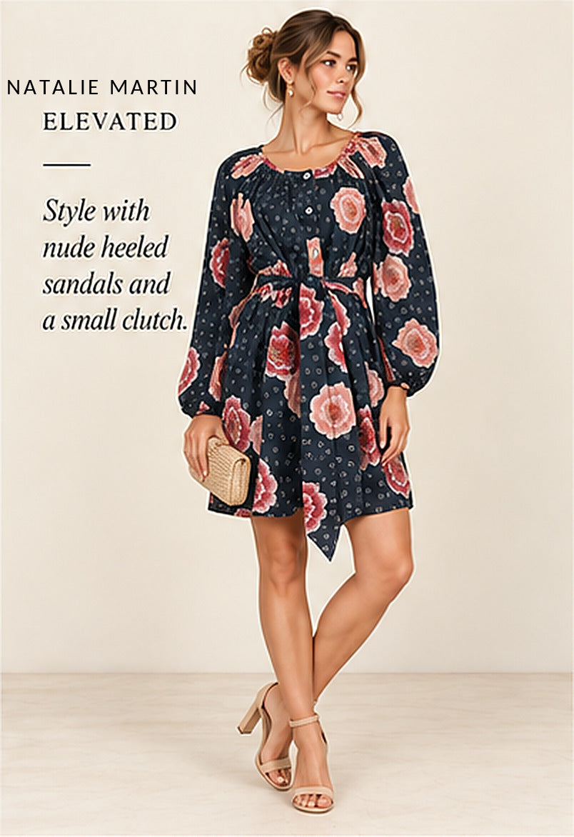 Natalie Martin Alex Short Dress – Poppy Indigo – styled editorial look 2