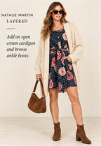 Natalie Martin Alex Short Dress – Poppy Indigo – styled editorial look 3
