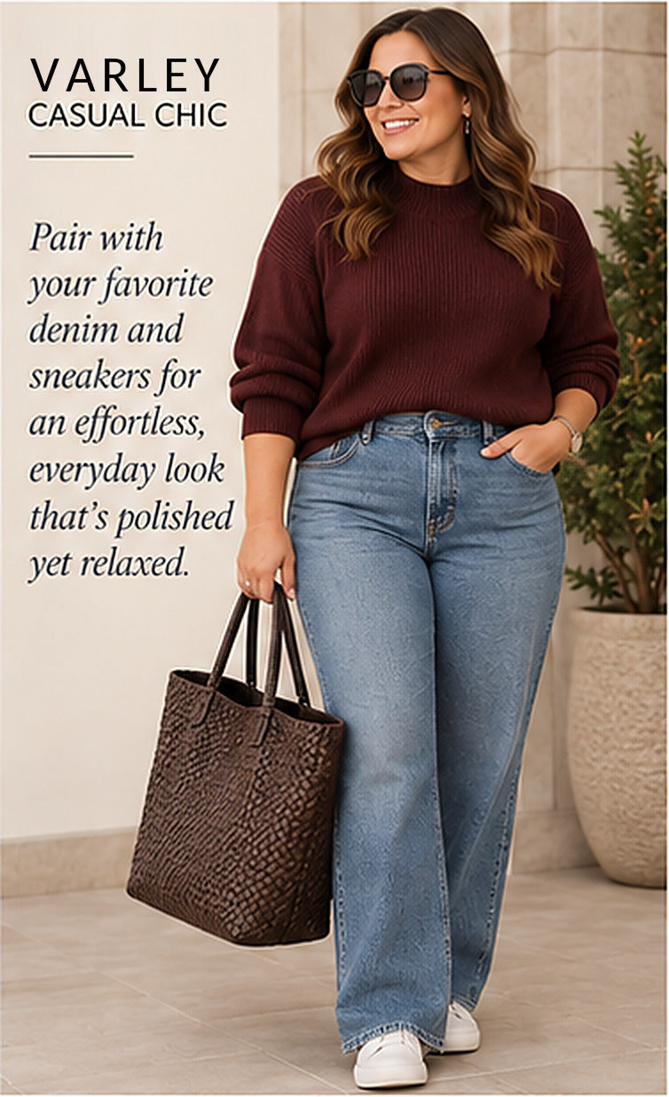 Varley Martina High Neck Rib Knit Sweater – Decadent Chocolate