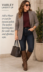 Varley Martina High Neck Rib Knit Sweater – Decadent Chocolate – styled editorial look 3